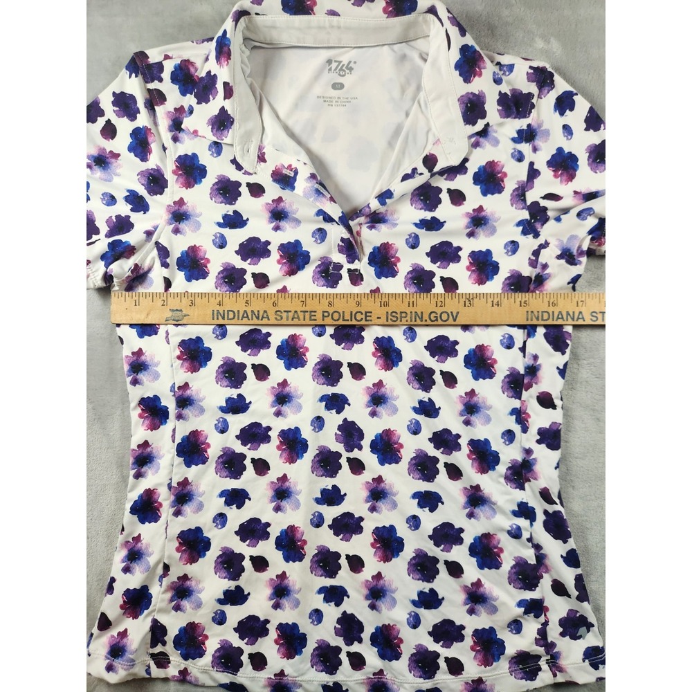 1764 Polo Shirt Womens Medium Floral Print AOP Golf Jersey Performance Stretch M - Picture 3 of 6